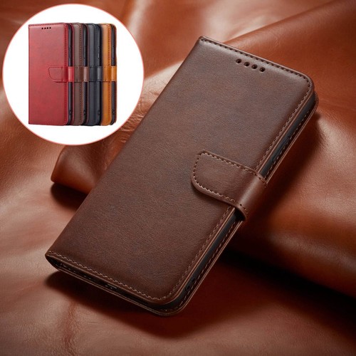 Leather magnetic flip wallet - leather,